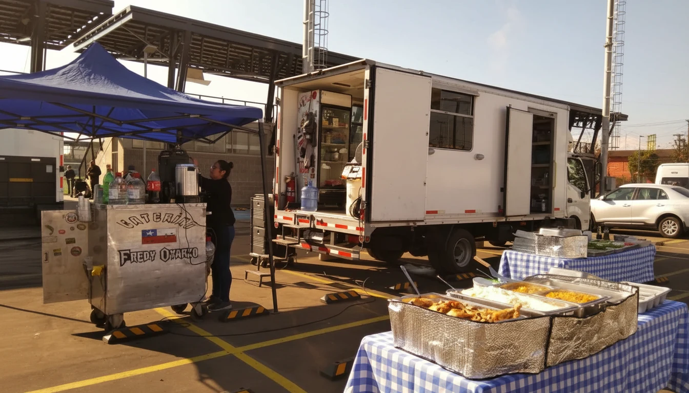 Unidad de cocina y línea de servicio desplegadas en una locación industrial